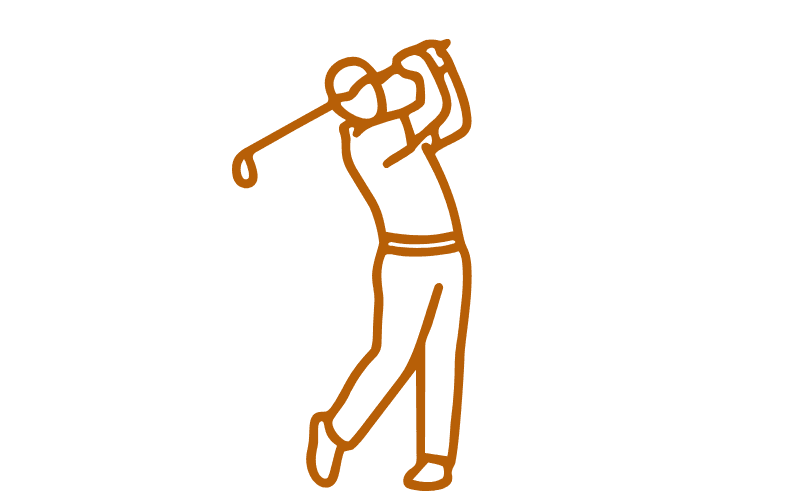 A minimalist illustration of a golfer taking a swing.