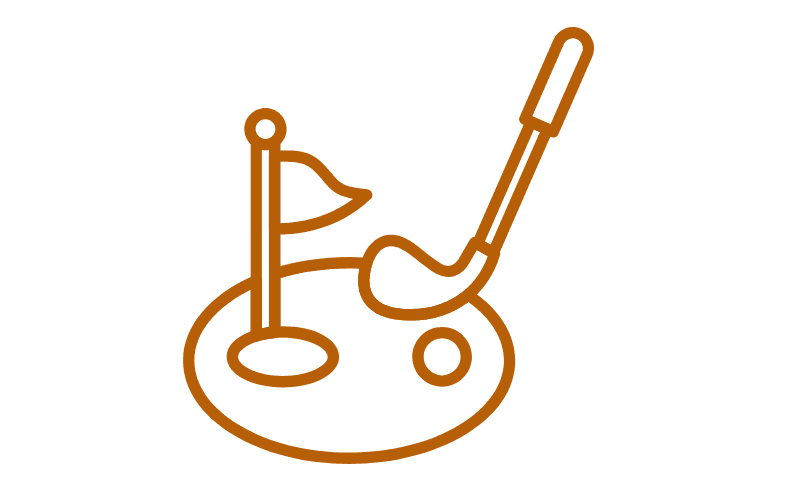 An illustration of a golf hole with a flag and a golf club.
